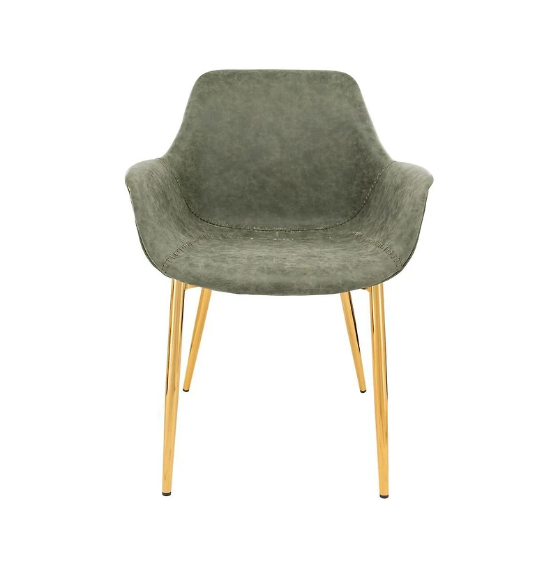 LeisureMod Markley Modern Leather Dining Arm Chair With Gold Metal Legs Set of 2
