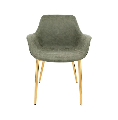 LeisureMod Markley Modern Leather Dining Arm Chair With Gold Metal Legs Set of 2