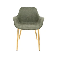 LeisureMod Markley Modern Leather Dining Arm Chair With Gold Metal Legs Set of 2