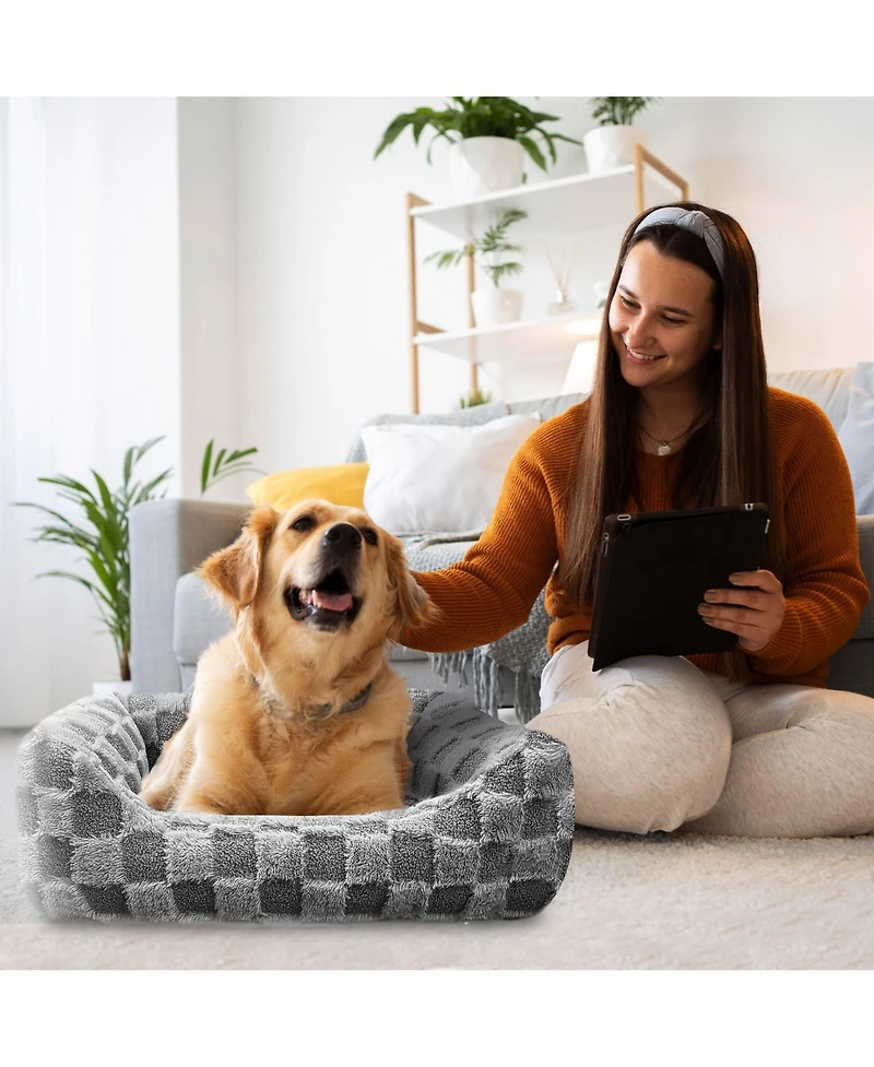 Reserve Checkered Cuddler, Ultra-Soft & Elegant Pet Bed for Dogs & Cats, Designed for Comfort and Durability