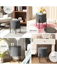 Boucle Round Ottoman with Hidden Storage – Modern Foot Stool, Makeup Vanity Small Rest, Perfect for Living Room & Bedroom D