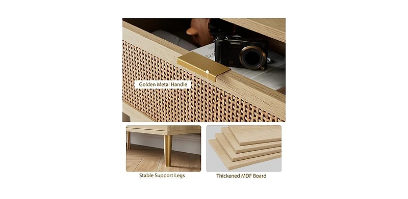 gaomon Rattan 5 Drawer Dresser for Bedroom, Large Double Dresser with Deep Drawers