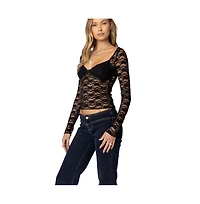 Edikted Womens Mykonos Sheer Lace Top