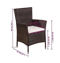 Patio Chair and Stool with Cushions Poly Rattan Brown