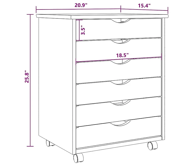Rolling Cabinet with Drawers Moss Solid Wood Pine