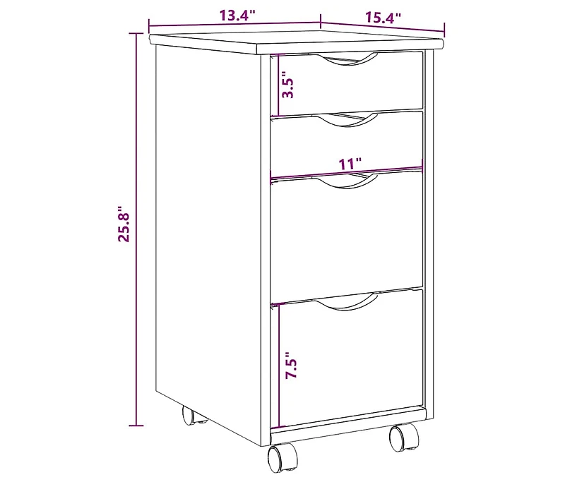 Rolling Cabinet with Drawers Moss White Solid Wood Pine