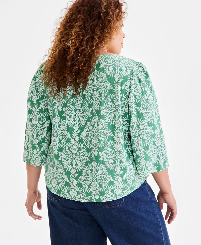 Style & Co Plus Size Printed 3/4-Sleeve Top, Exclusively at Macy's