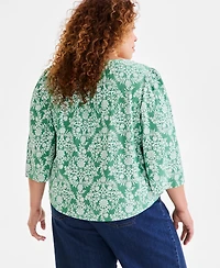 Style & Co Plus Size Printed 3/4-Sleeve Top, Exclusively at Macy's