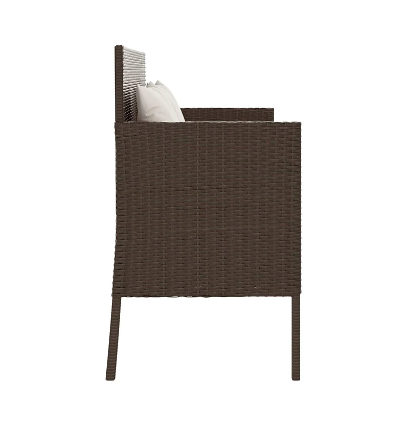 vidaXL Patio Bench with Cushions Brown Poly Rattan