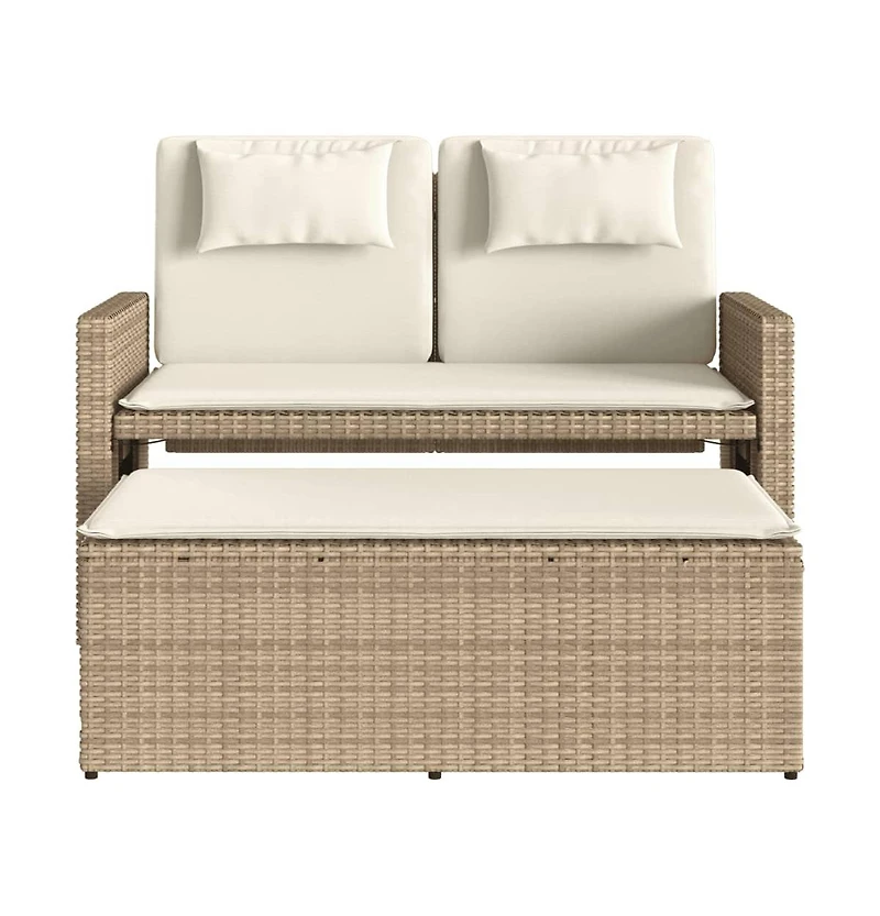 vidaXL Reclining Patio Bench with Cushions Beige Poly Rattan