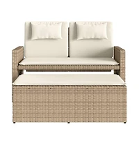 vidaXL Reclining Patio Bench with Cushions Beige Poly Rattan