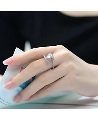 Sterling Silver Cubic Zirconia White Gold Plated Pave Bypass Ring