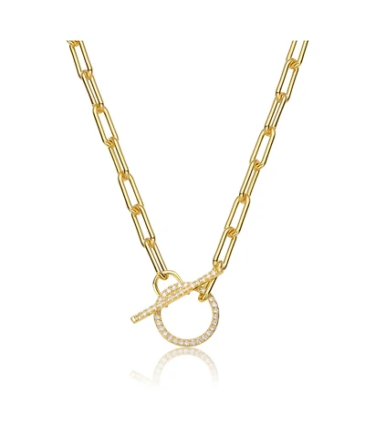 Sterling Silver 14K Gold Plated Cubic Zirconia Spring Ring Chain Necklace