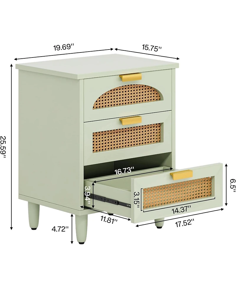 Tribesigns 3-Drawer Rattan Night Stand Side Table, Accent Bedside Tables End Table for Bedroom and Small Spaces, Easy Assembly (1)
