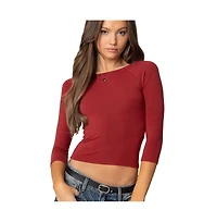 Edikted Womens Mary Quarter Sleeve Wide Neck Top