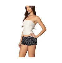 Edikted Womens Betty Lace Up Faux Leather Corset