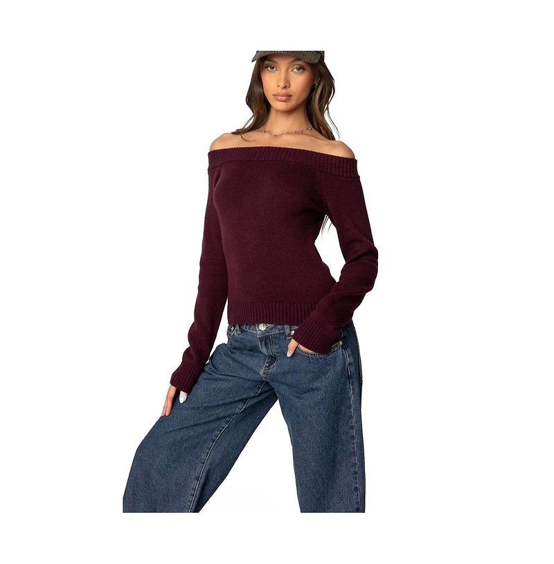 Edikted Womens Elona Off Shoulder Knit Top