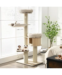 Gymax 68.5'' Cat Tree Condo 4-Layer Wooden Kitten Activity Tower w/ Sisal Posts