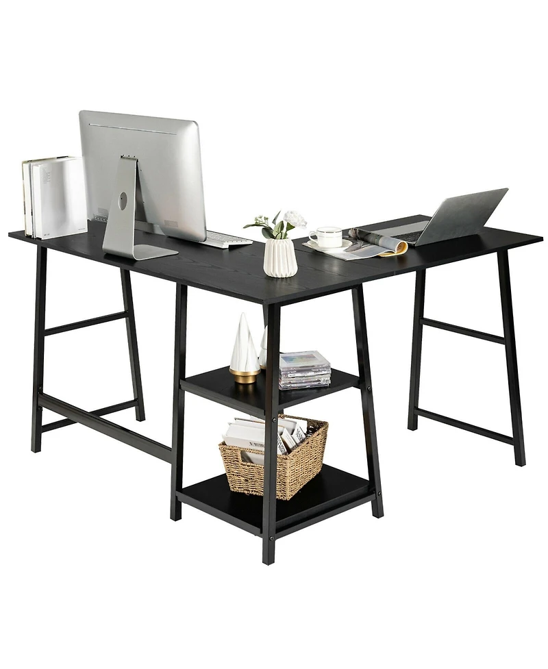 Gouun L-Shaped Corner Computer Desk with Spacious Desktop and Storage Shelves
