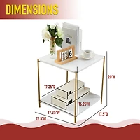 Kings Brand Furniture Side End Table with Faux Marble Storage Shelves & Gold Metal Frame, Nightstand for Bedroom, Living Room, or Modern Accent Table