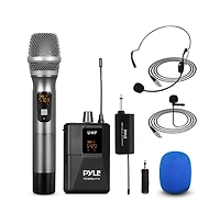 Pyle Uhf Wireless Microphone System - Handheld Mic, Headset Mic, Lavalier Mic & Beltpack Transmitter
