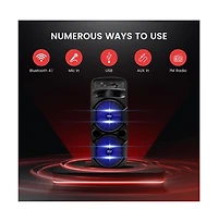 Pyle Dual 8” Bluetooth Portable Pa Speaker with Flashing Party Lights, MP3/Usb/Fm Radio & Rechargeable Battery