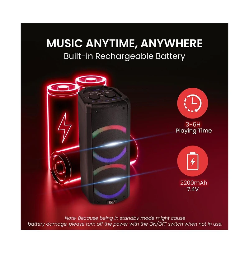 Pyle Dual 6.5" Multi-Purpose Wireless Pa Speaker System with Bluetooth, Party Lights & Rechargeable Battery