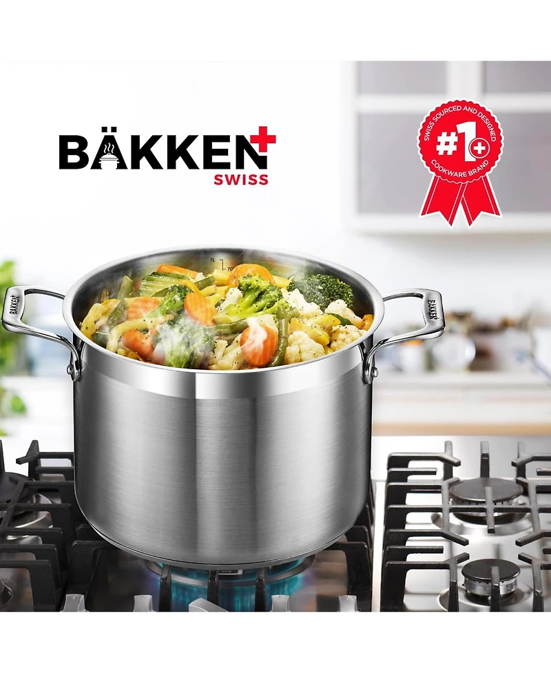 Bakken-Swiss 5-Quart Brushed Stainless Steel Stockpot with Lid – Heavy-Duty Induction Pot with Riveted Handles – Ideal for Soup, Seafood