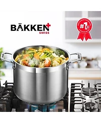 Bakken-Swiss 5-Quart Brushed Stainless Steel Stockpot with Lid – Heavy-Duty Induction Pot with Riveted Handles – Ideal for Soup, Seafood