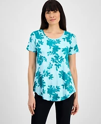 Jm Collection Women's Printed Scoop-Neck Short Sleeve Top, Exclusively at Macy's