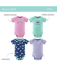 The Peanutshell Dino Girl Bodysuits, 4-Pack