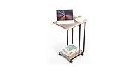 Rolling Bedside Table – Industrial Metal & Wood Tv Tray Table with Locking Casters for Sofa or Bed
