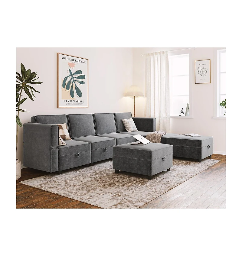 gaomon 113.4" Chenille Reversible Sectional Sofa, -Seater Modular Sectional Sofa, Comfy Sectional Sleeper Sofa Couch with Chaise