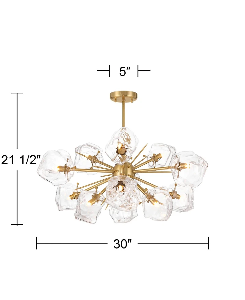 Possini Euro Design Klara 30" Modern Pendant Chandelier Ceiling Light Fixture Dining Room Over Table Sputnik 12-Light Led Soft Gold Finish