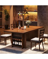 Tribesigns Farmhouse Dining Table for 6 to 8, 63-Inch Rectangular Wooden Kitchen with Storage, Industrial Dinner Shelves