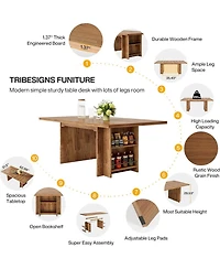Tribesigns Farmhouse Dining Table for 6 to 8, 63-Inch Rectangular Wooden Kitchen Table with Storage, Industrial Dinner Table with Shelves