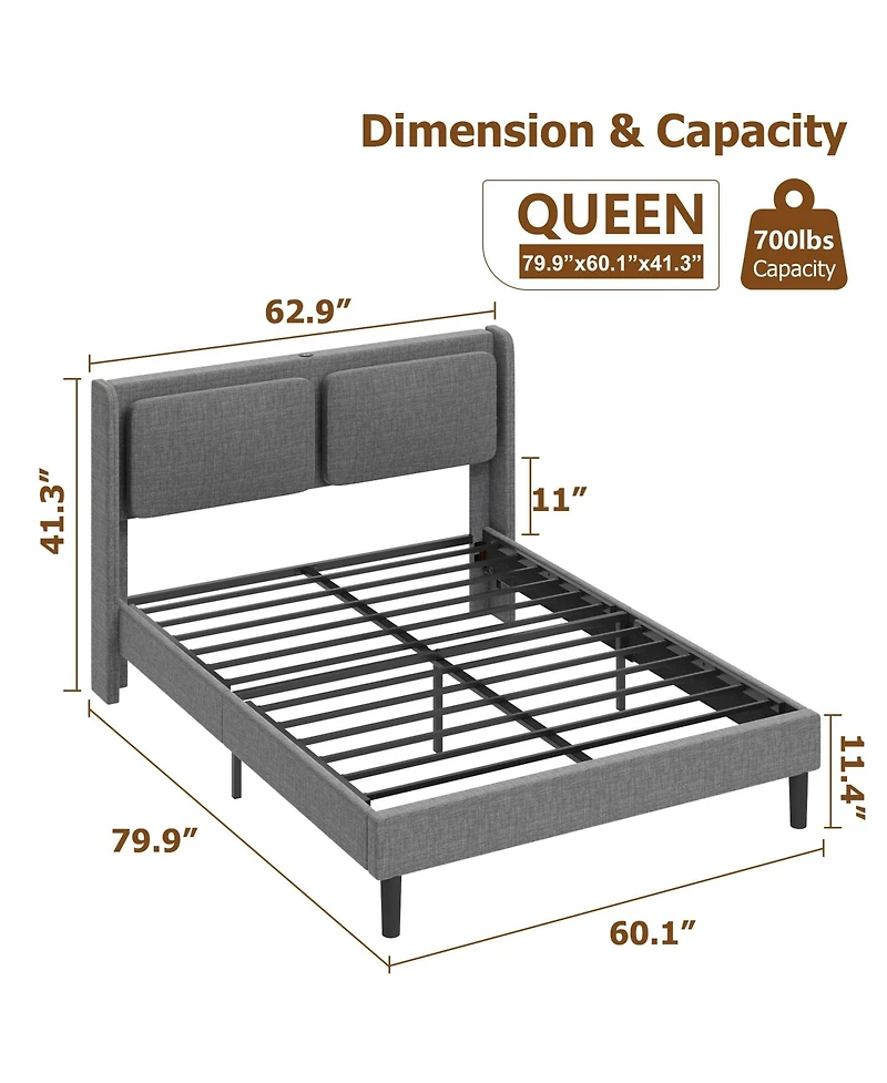 gaomon Queen Bed Frame with Usb Ports, Platform Bed Frame