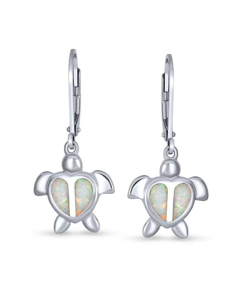 Bling Jewelry Nautical Dangle Synthetic Opal Heart Turtle Drop Earrings in Sterling Silver