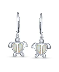 Bling Jewelry Nautical Dangle Synthetic Opal Heart Turtle Drop Earrings in Sterling Silver