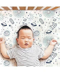 The Peanutshell Fitted Crib Sheet Set, Space, 4 Pack