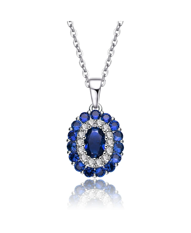 Long Lasting Sterling Silver with White Gold Plated and Cubic Zirconia Oval Pendant Necklace