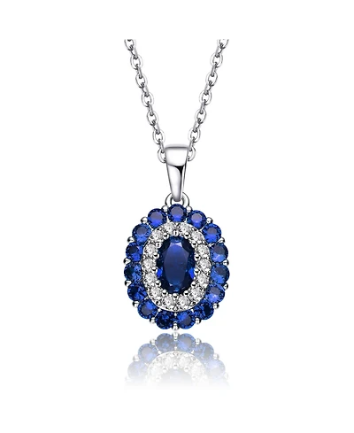 Long Lasting Sterling Silver with White Gold Plated and Cubic Zirconia Oval Pendant Necklace