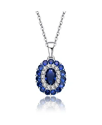 Long Lasting Sterling Silver with White Gold Plated and Cubic Zirconia Oval Pendant Necklace