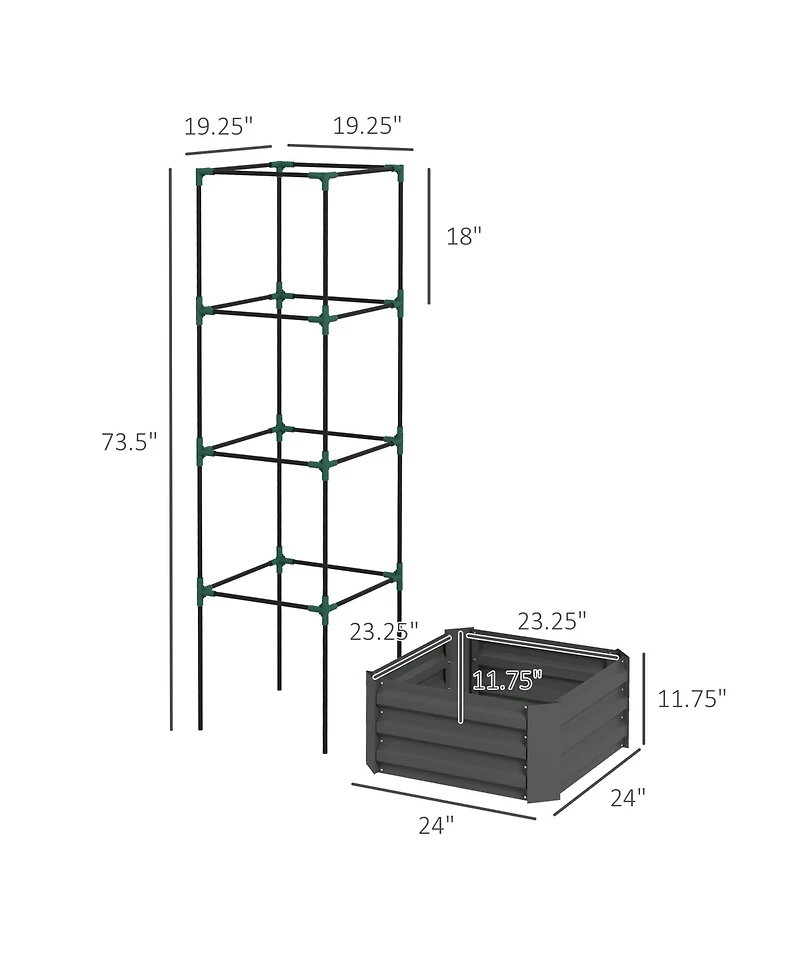 Outsunny Galvanized Raised Garden Bed w/ Tomato Cage,