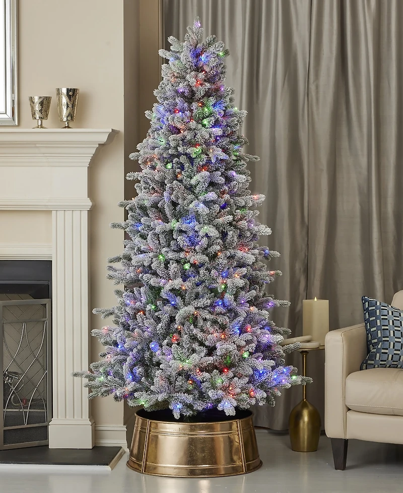 Seasonal 7ft Palmetto Pine Flocked Tree, 450 Dual Led Lights