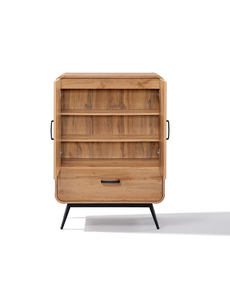 LuxenHome 2-Door 1-Drawer with Soft Close Buffet Cabinet with Black Metal Legs