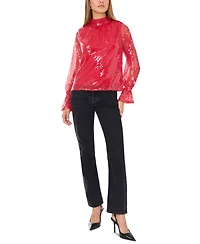 1.state Women's Sequin Draped-Back Mock-Neck Top