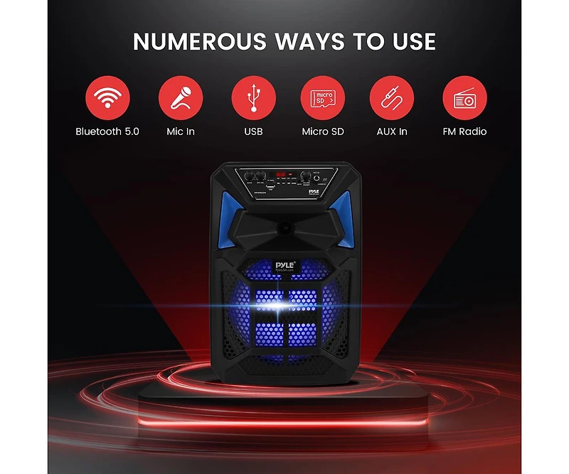 Pyle Bluetooth Pa Speaker & Microphone System - Portable Karaoke Speaker with Led Lights, Fm Radio & MP3/Usb Support