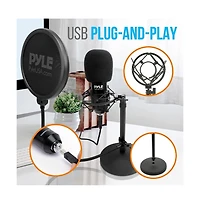 Pyle Usb Podcast Microphone Kit with Shock Mount, Pop Filter, Stand & White Aluminum Case