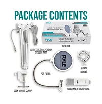 Pyle Usb Podcast Microphone Kit, Cardioid Condenser, with Shock Mount, Boom Arm, and Pop Filter